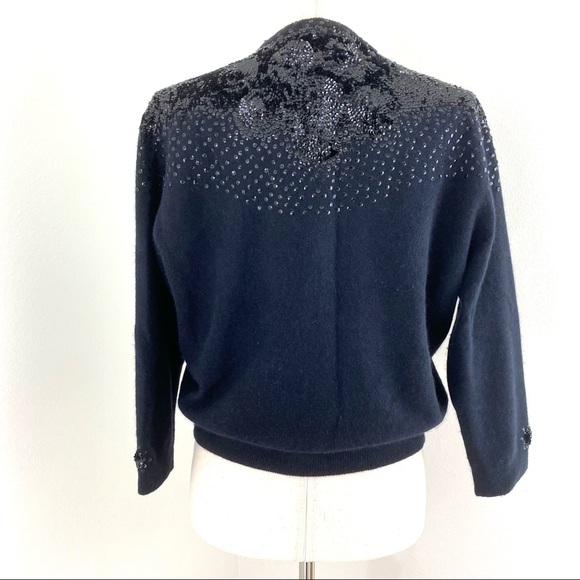 Vintage The May Co rare angora blend black sequined cardigan sweater jacket - Picture 5 of 13